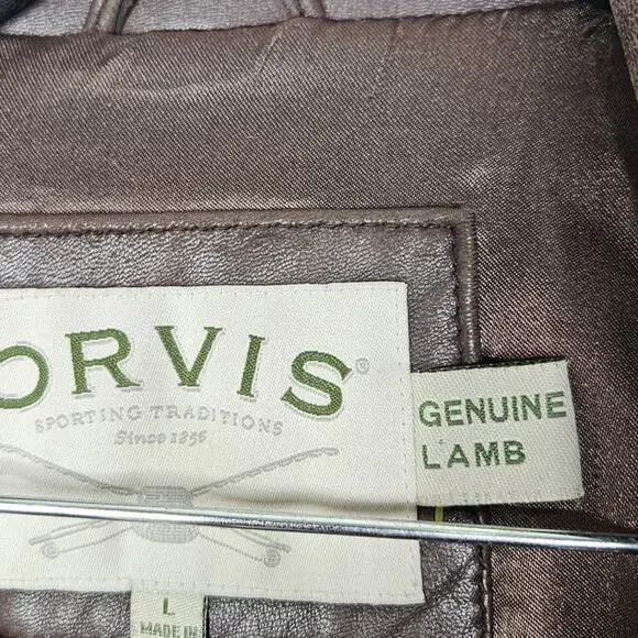 Orvis Sz Lamb Leather Brown Full Zip Bomber Classic Jacket Western Soft